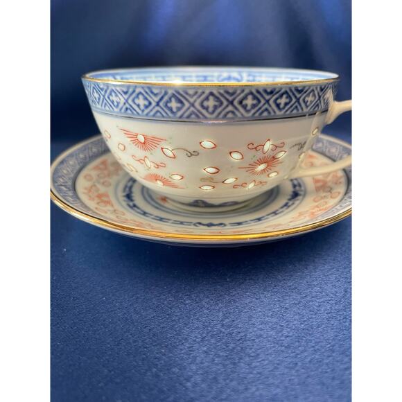 Set of 3 Chinese Grain of Rice Porcelain Tea Cup and Saucer - Picture 8 of 9